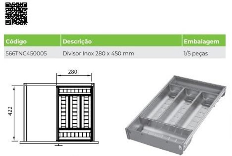 DIVISOR TALHER INOX FGVTN 280X450MM - COMPLETO