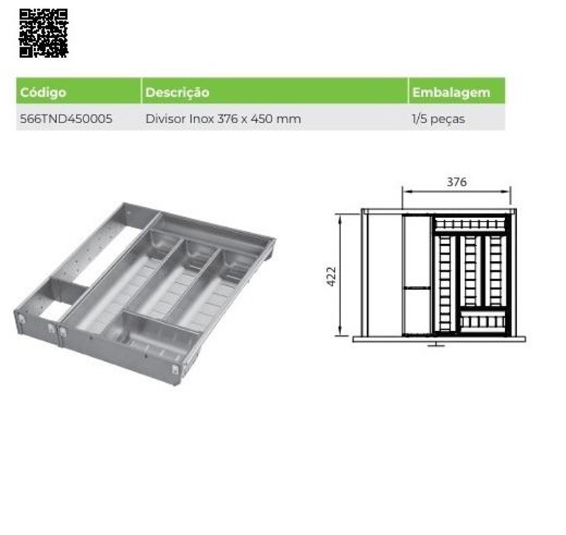 DIVISOR TALHER INOX FGVTN 376X450MM - COMPLETO