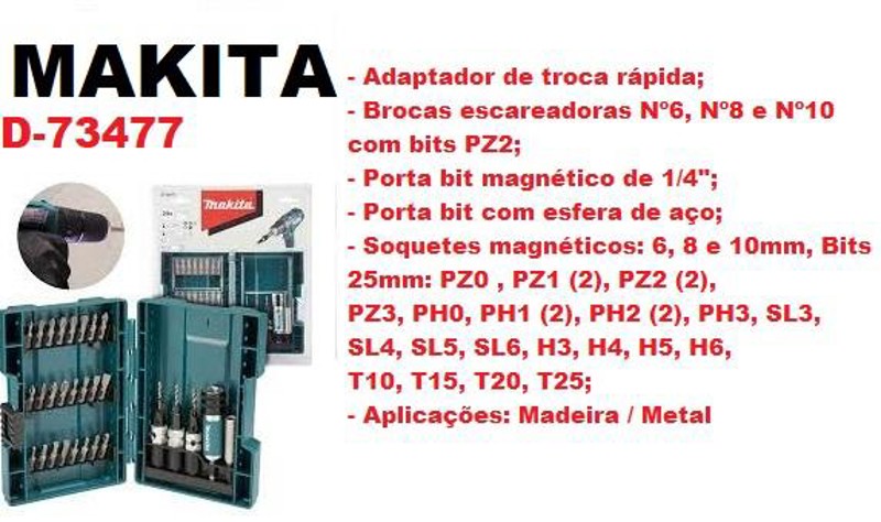JOGO DE 29PCS COM PONTAS, ESCAREADOR E ESTOJO MAKITA - D-73477