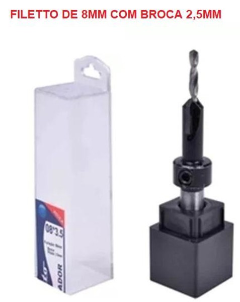 ESCAREADOR CONICO FILETTO DE 8MM COM BROCA 2,5MM