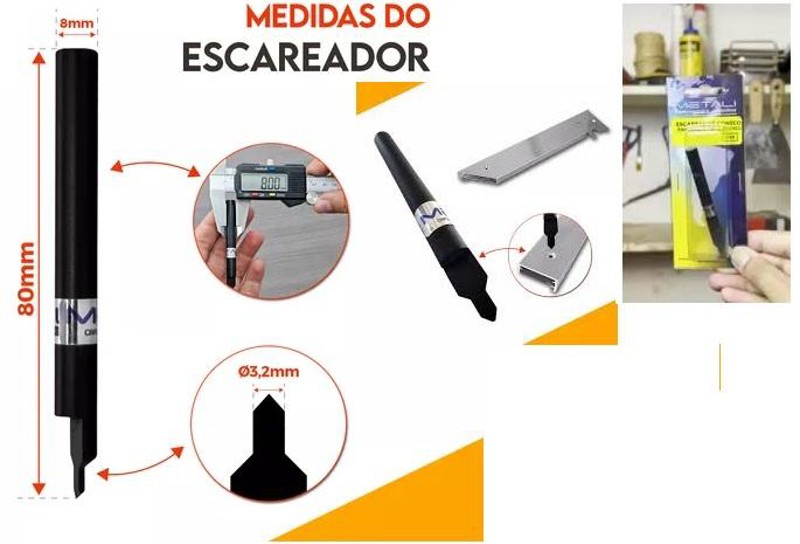 ESCAREADOR CONICO PARA ALUMINIO 8MM BROCA 3,2MM METALI 145