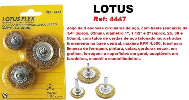 JOGO COM 03 ESCOVAS CIRCULAR PARA FURADEIRA LOTUS - REF.4447