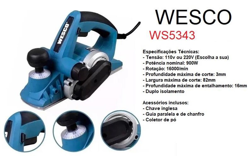 PLAINA ELETRICA 0 - 3.0MM COM 900W WESCO - WS5343 220V