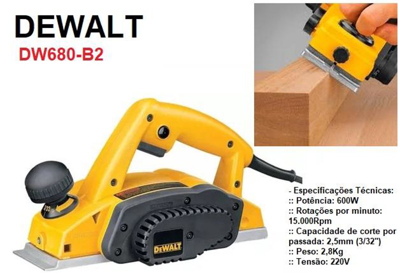 PLAINA ELETRICA 0 - 2.5MM COM 600W DEWALT - DW680-B2