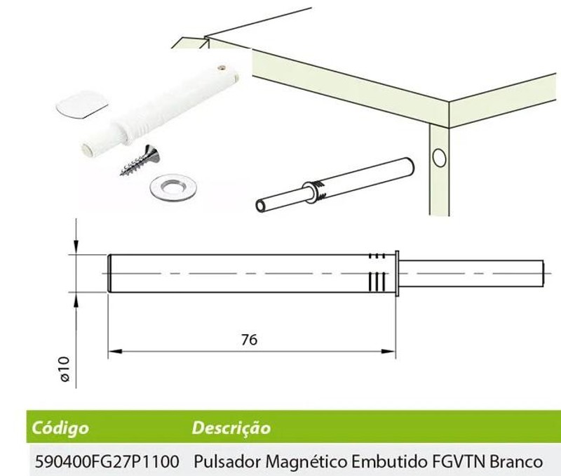 FECHO TOQUE EMBUTIR FGVTN - BRANCO - 590400FG27P1100