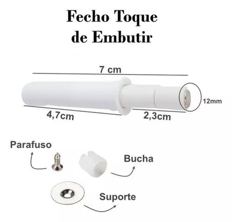 FECHO TOQUE MAGNETICO EMBUTIR RENNA - BRANCO