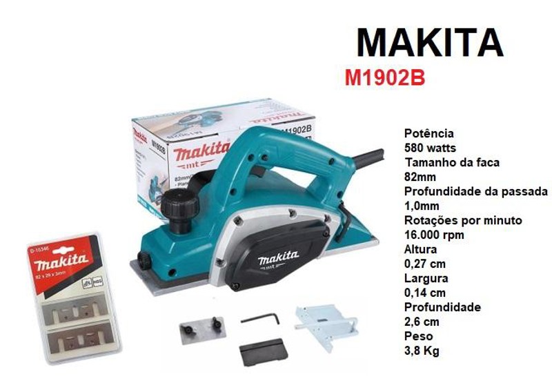PLAINA ELETRICA 0 - 1.0MM COM 580W MAKITA - M1902B-220V