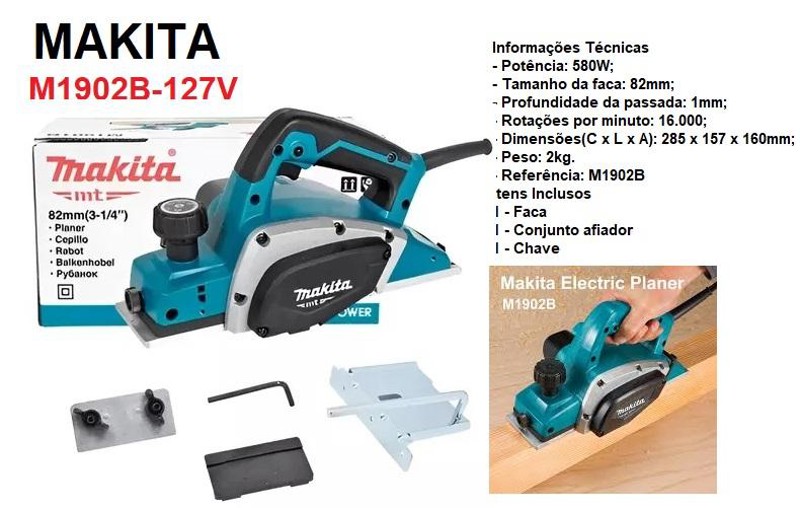 PLAINA ELETRICA 0 - 1.0MM COM 580W MAKITA - M1902B-127V