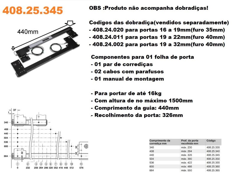 SISTEMA ESCAMOTEAVEL PARA PORTA DE 440X326MM HAFELE - 408.25.345