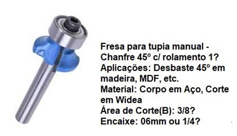 FRESA 45° DE CHANFRO COM ROLAMENTO 1* HASTE 6MM FILETTO - 03045