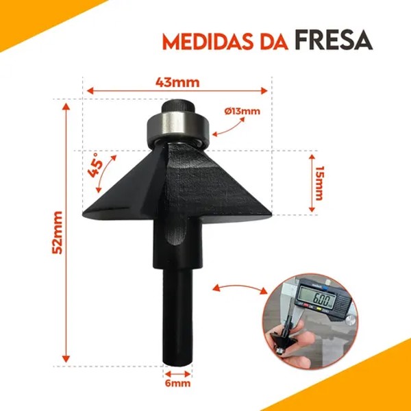 FRESA 45° DE CHANFRO COM ROLAMENTO HASTE 6MM METALI - 148