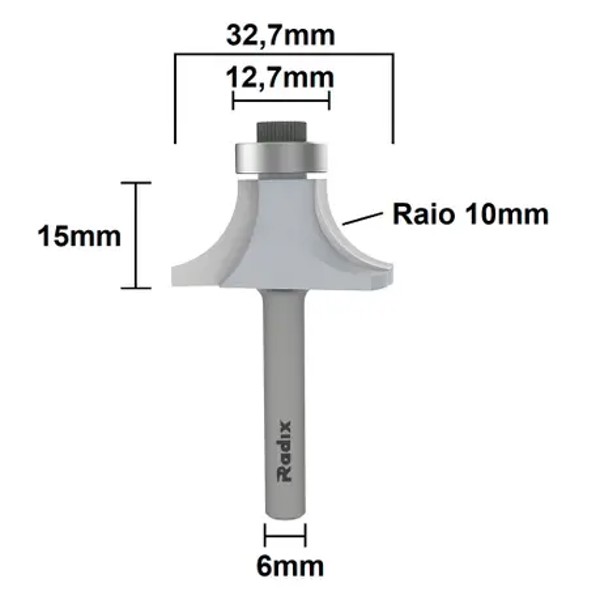 FRESA DE ARRENDODAR COM ROLAMENTO D-32.7MM E HASTE DE 6MM RADIX - 1974115.01