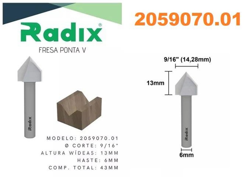 FRESA DE CORTE EM "V" COM HASTE 06MM RADIX - 2059070.01
