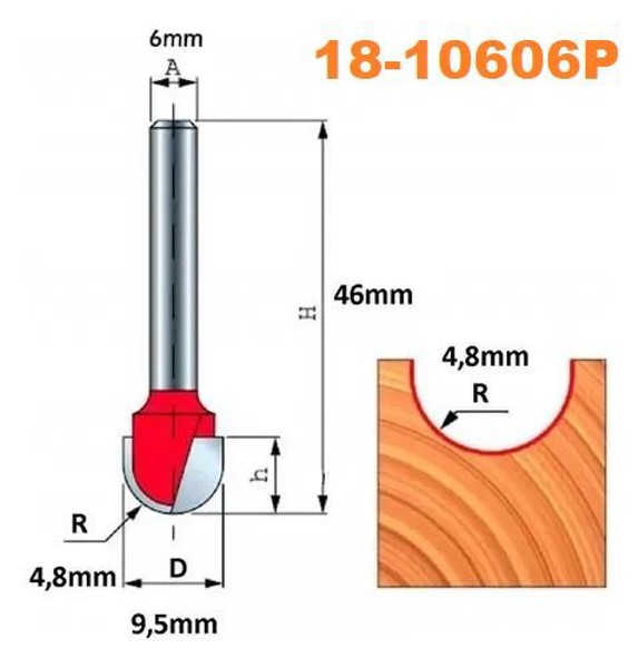 FRESA DE CORTE REDONDO DE 09.5MM COM HASTE DE 6MM FREUD - 18-10606P