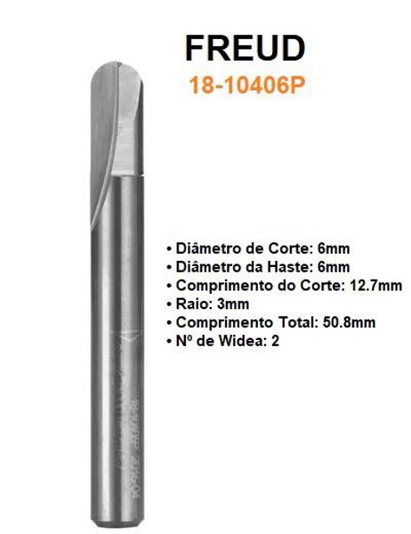 FRESA DE CORTE REDONDO DE 6.0MM COM HASTE DE 6MM FREUD - 18-10406P