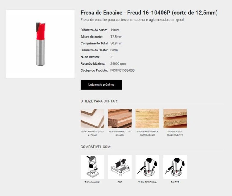 FRESA DE ENCAIXE DE 19MM X 12.5MM COM HASTE DE 06MM FREUD - 16-10406P