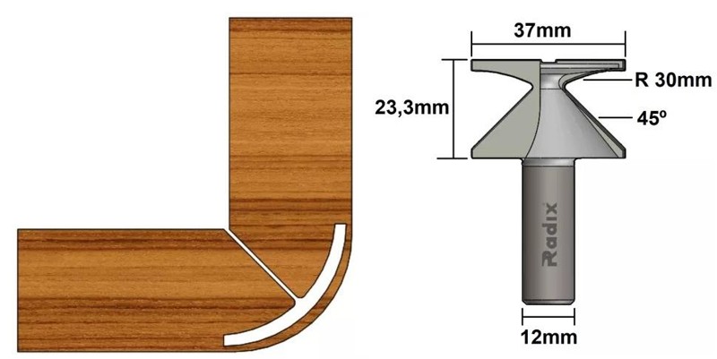FRESA PARA CURVA 37MM COM HASTE 12MM RADIX - 2037000.06