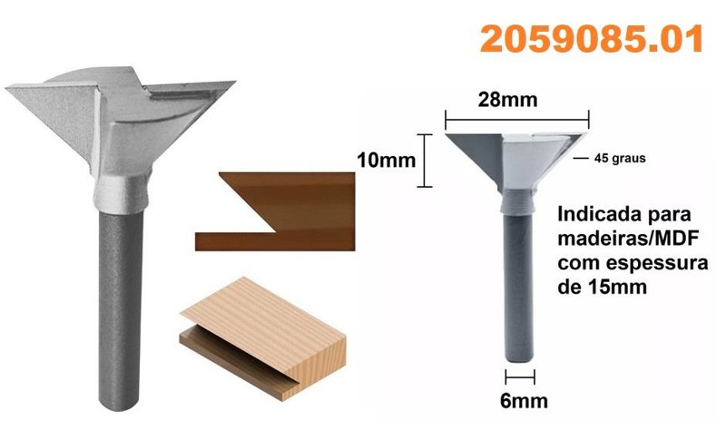 FRESA PERFIL CAVA 45° DE 28MM COM HASTE 06MM RADIX - 2059085.01