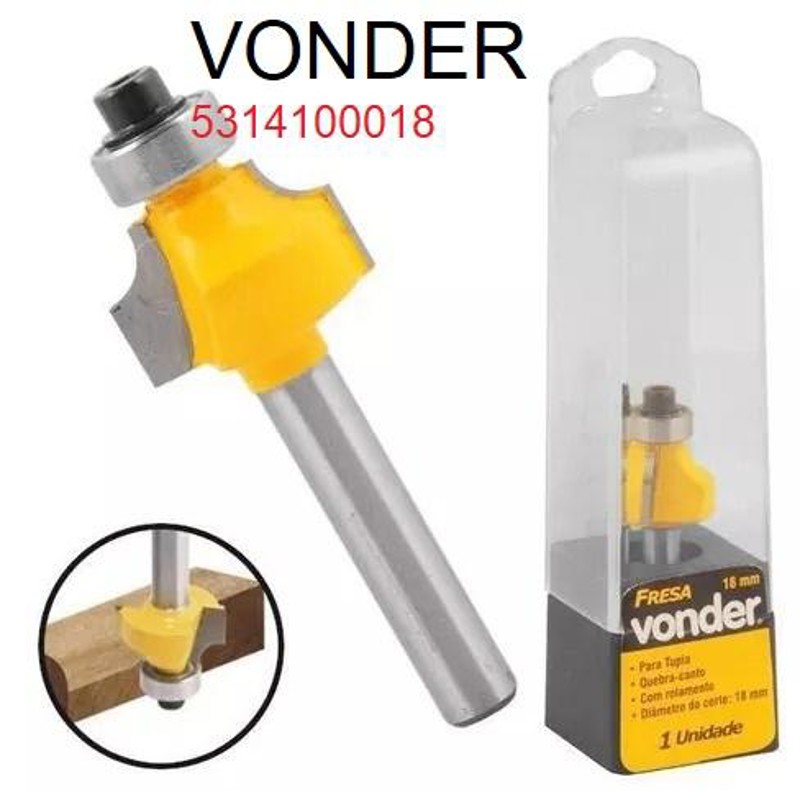 FRESA QUEBRA CANTO COM ROLAMENTO 18MM HASTE 06MM VONDER - 53.14.100.018