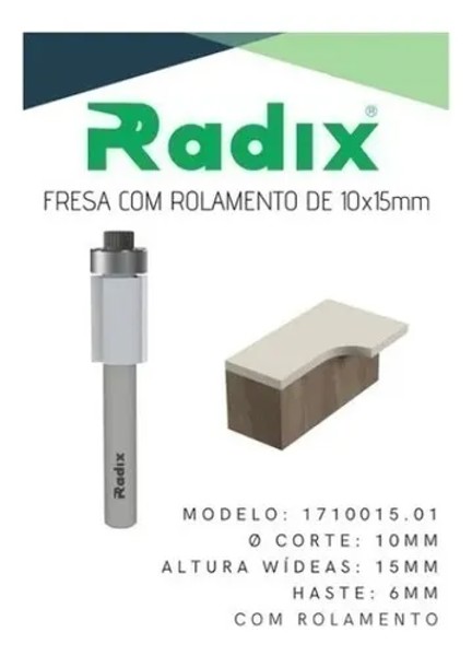 FRESA RETA COM ROLAMENTO DE 10MM E HASTE DE 06MM RADIX - 1710015.01