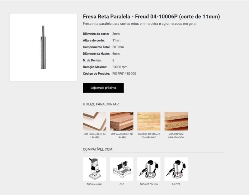 FRESA RETA DE 03MM X 11.0MM COM HASTE DE 06MM FREUD - 04-10006P