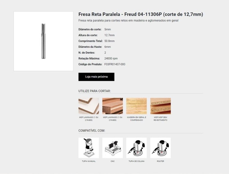 FRESA RETA DE 05MM X 12.7MM COM HASTE DE 06MM FREUD - 04-11306P