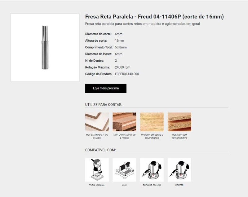 FRESA RETA DE 06MM X 16.0MM COM HASTE DE 06MM FREUD - 04-11406P