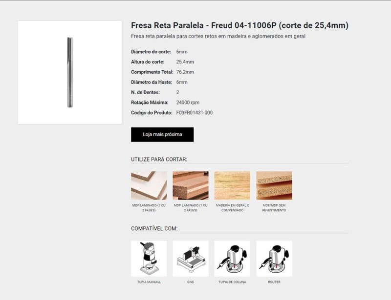 FRESA RETA DE 06MM X 25.4MM COM HASTE DE 06MM FREUD - 04-11006P