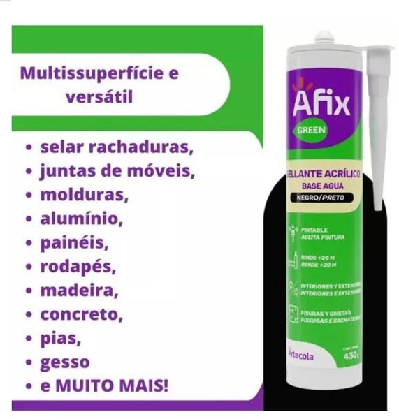 SILICONE AFIX BASE D'AGUA COM 430G - PRETO