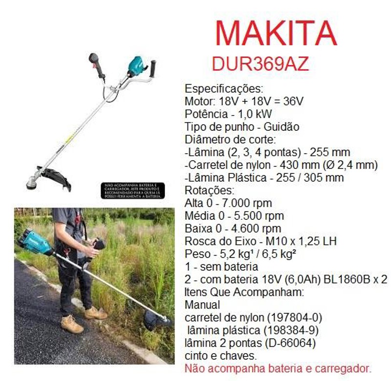 ROCADEIRA BATERIA 18V COM 1000W MAKITA - DUR369AZ