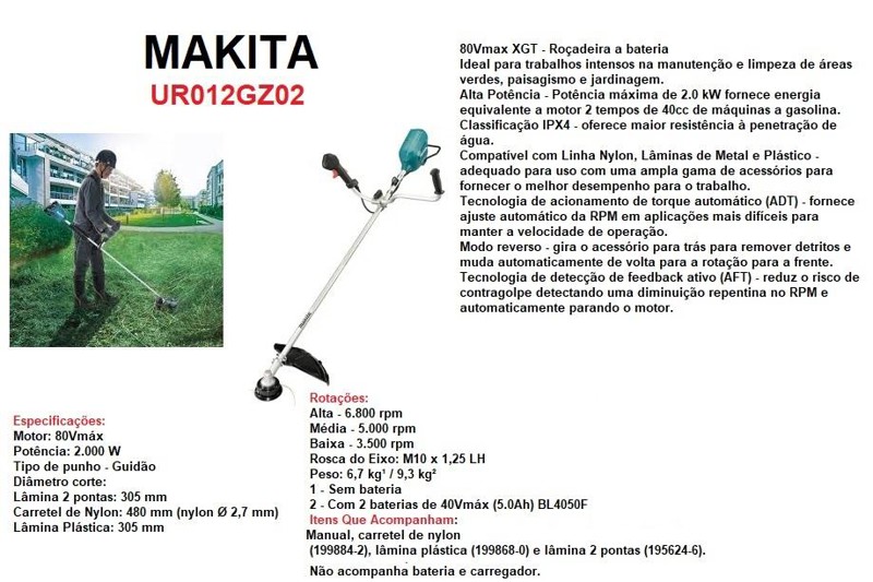 ROCADEIRA BATERIA 80V COM 2000W MAKITA - UR012GZ02