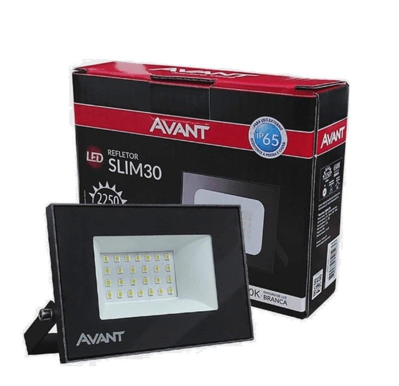 REFLETOR DE LED COM 30W PRETO - 6500K BRANCO FRIO