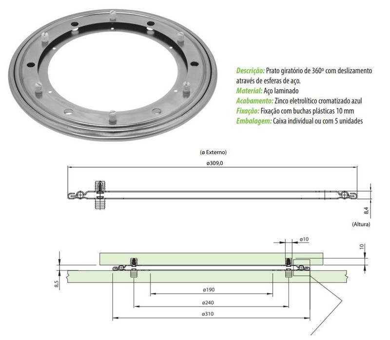 PRATO GIRATORIO PARA 200KG FGVTN - PG1012