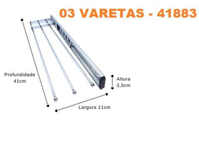 PORTA PANO DESLIZANTE COM 03 VARETAS 41CM 35X110MM GIOSUL - 41883