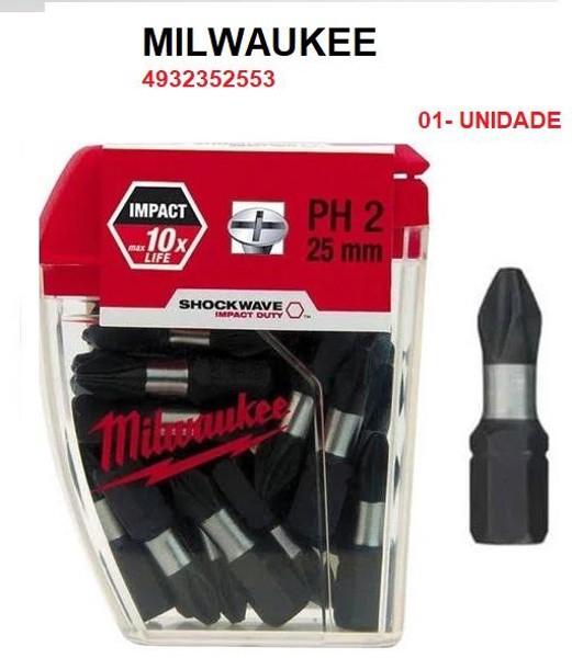 PONTA MILWAUKEE SIMPLES SHOCKWAVE PZ2 COM 25MM - 4932352553