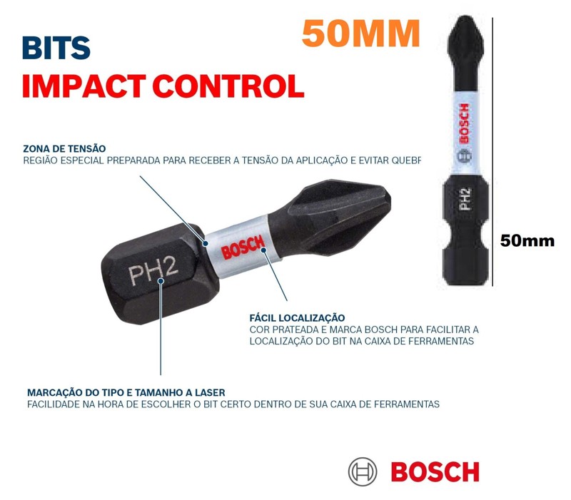 PONTA BOSCH SIMPLES IMPACT BLACK PH2 COM 50MM