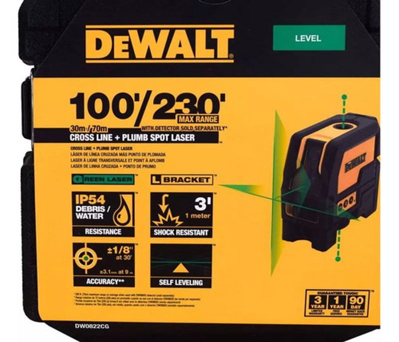 NIVEL A LASER VERDE DE 30MTS E PRUMO COM MALETA DEWALT - DW0822CG