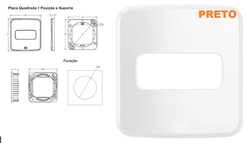 PLACA WEG EMBUTIR COM 01 POSICAO - PRETO 13668705