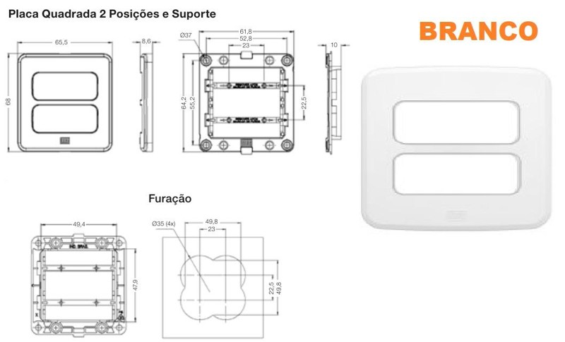 PLACA WEG EMBUTIR COM 02 POSICAO - BRANCO 14947682
