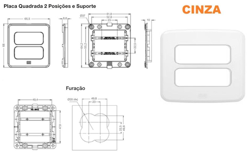 PLACA WEG EMBUTIR COM 02 POSICAO - CINZA 14947733