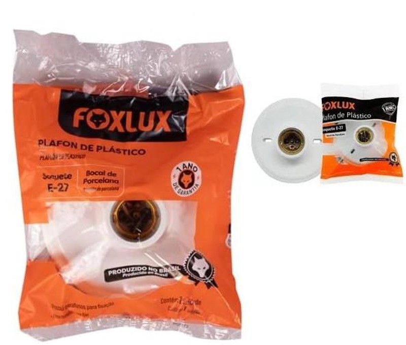 PLAFON DE PLASTICO COM BOCAL EM PORCELANA E-27 FOXLUX - 40.14 / 8508 BRANCO