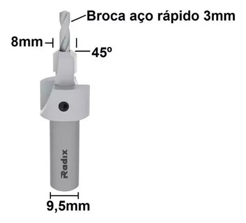 ESCAREADOR CONICO RADIX DE 8MM COM BROCA 3,0MM - 22A0830.04