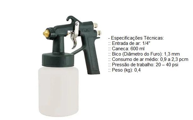 PISTOLA PARA PINTURA DE AR DIRETO AD-90 COM 600ML - CHIAPERINI