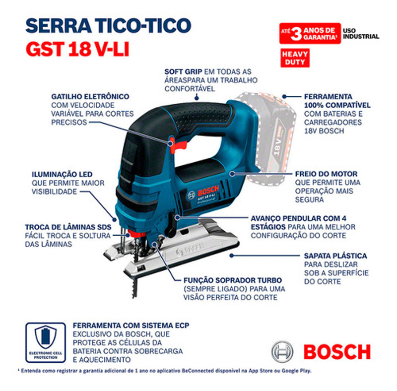 SERRA TICO TICO A BATERIA 18V BOSCH - GST 18V-LI-B - 060158J3D2