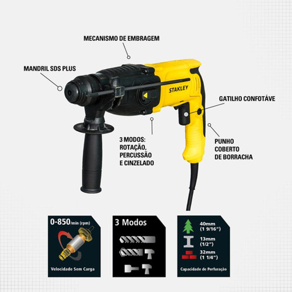 MARTELETE DE IMPACTO COM 800W COM MALETA STANLEY - SHR263KA-B2 220V