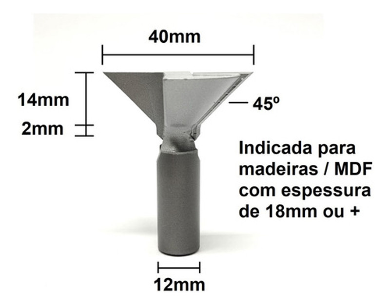 FRESA PERFIL CAVA 45° DE 40MM COM HASTE 12MM RADIX - 2059100.06
