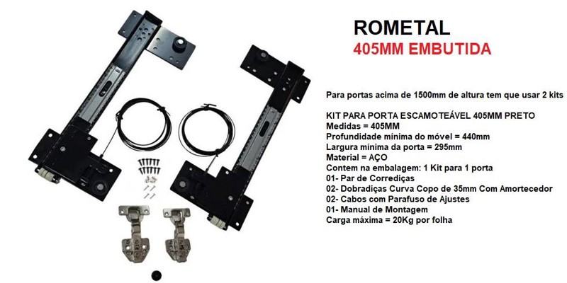 KIT PORTA ESCAMOTEAVEL RIVELATO 405MM PORTA EMBUTIDA ROMETAL- 15320