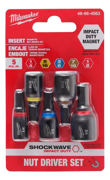 JOGO DE 05PCS COM SOQUETES MAGNETICO DE 1/4" MILWAUKEE - 49-66-4563
