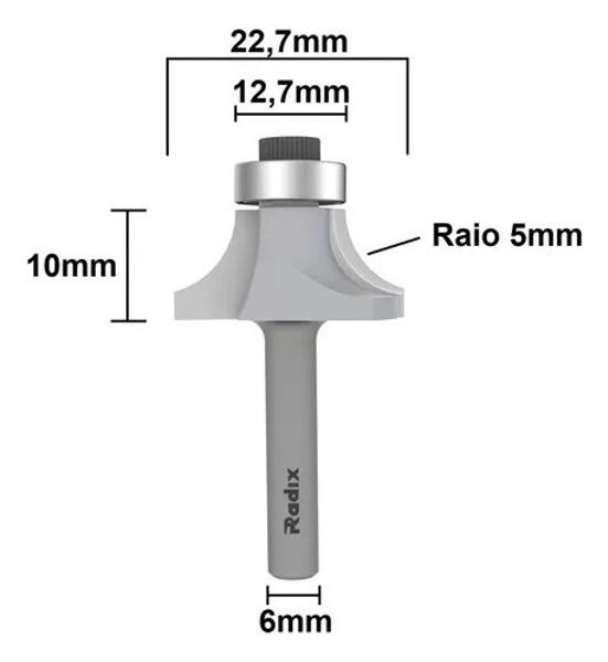 FRESA DE ARRENDODAR COM ROLAMENTO D-22.7MM E HASTE DE 6MM RADIX - 1974100.01