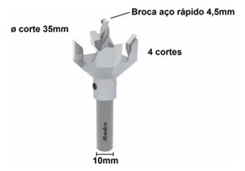 BROCA PARA DOBRADICA ALUMINIO RADIX 35MM - 233500A.05